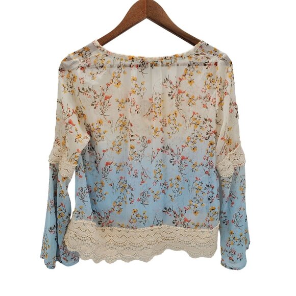 Rue21 Floral Crochet Boho Top S Sheer Long Sleeve Peasant Blouse Festival - Picture 4 of 16
